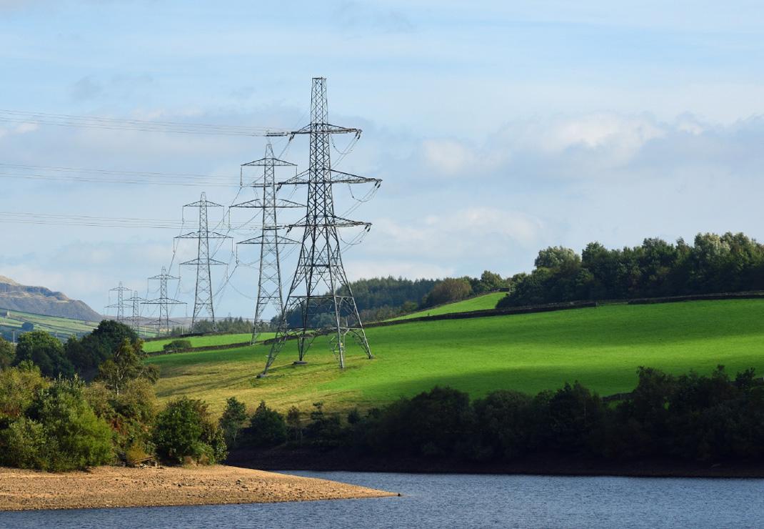 countryside with pylons