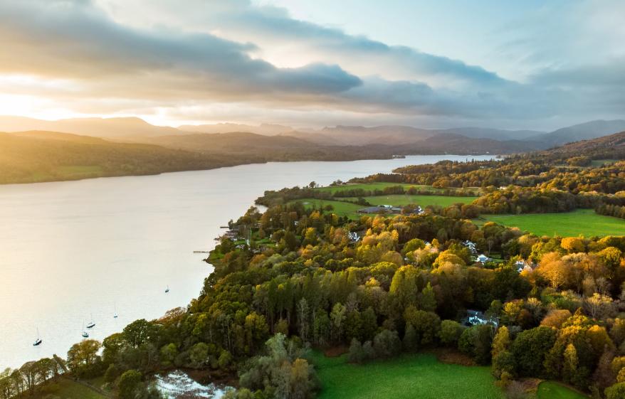 aerial shot of Lake Windermere
