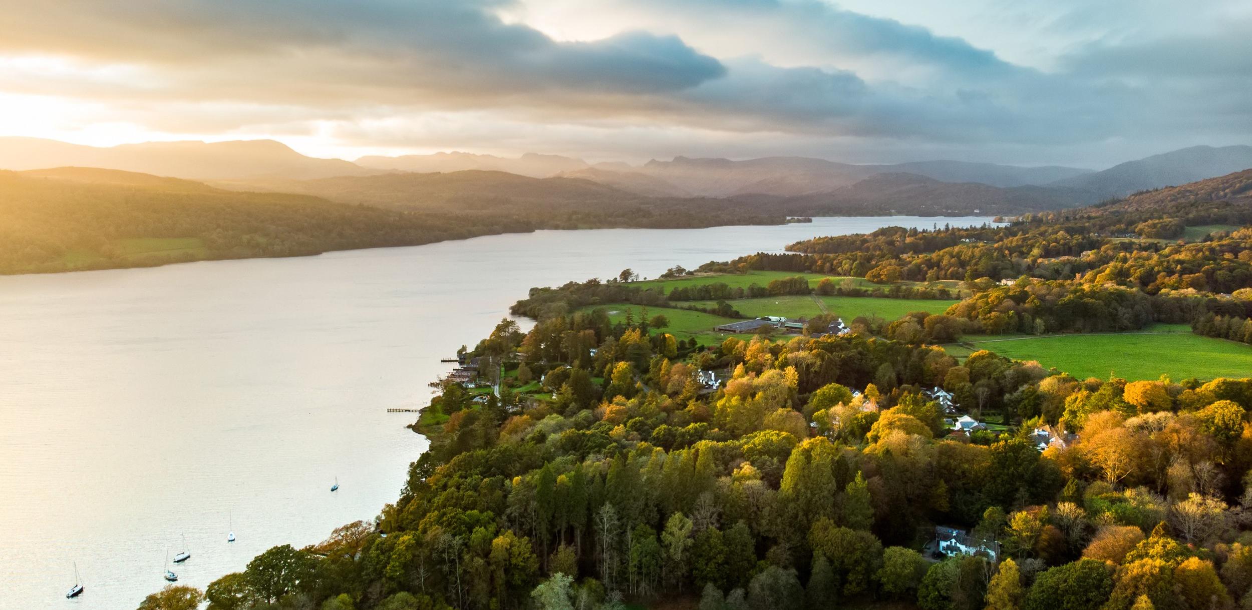 aerial shot of Lake Windermere