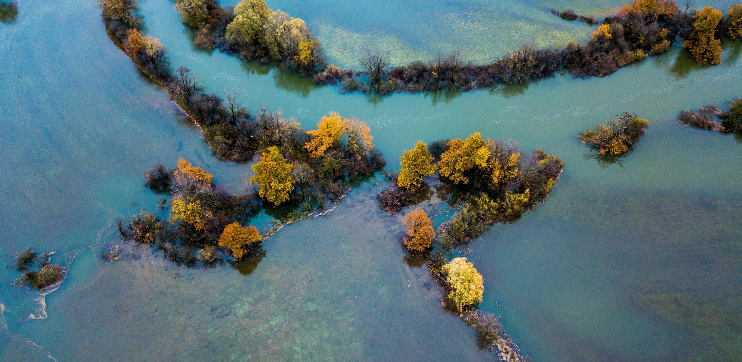 aerial view of a body of water